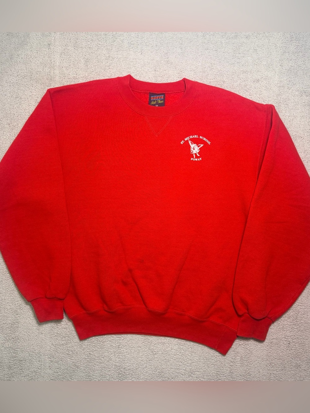 Vintage 90s Soffe St Micheal School Poway Red Crewneck Sweatshirt Adult Fleece M